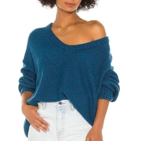 Free People Sweaters - NEW Free People Brookside Tunic Oversized Kawaii Teal Sweater Halcyon Blue Sz Lg